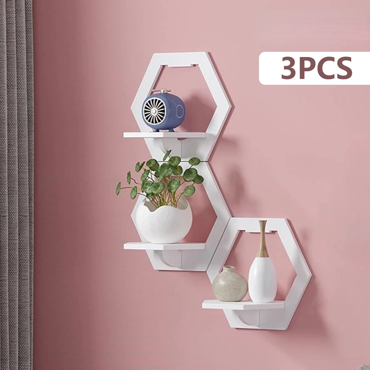 3Pcs Hexagon Wall Shelf Punch  - đánh giá và giá Home Bar Shelves